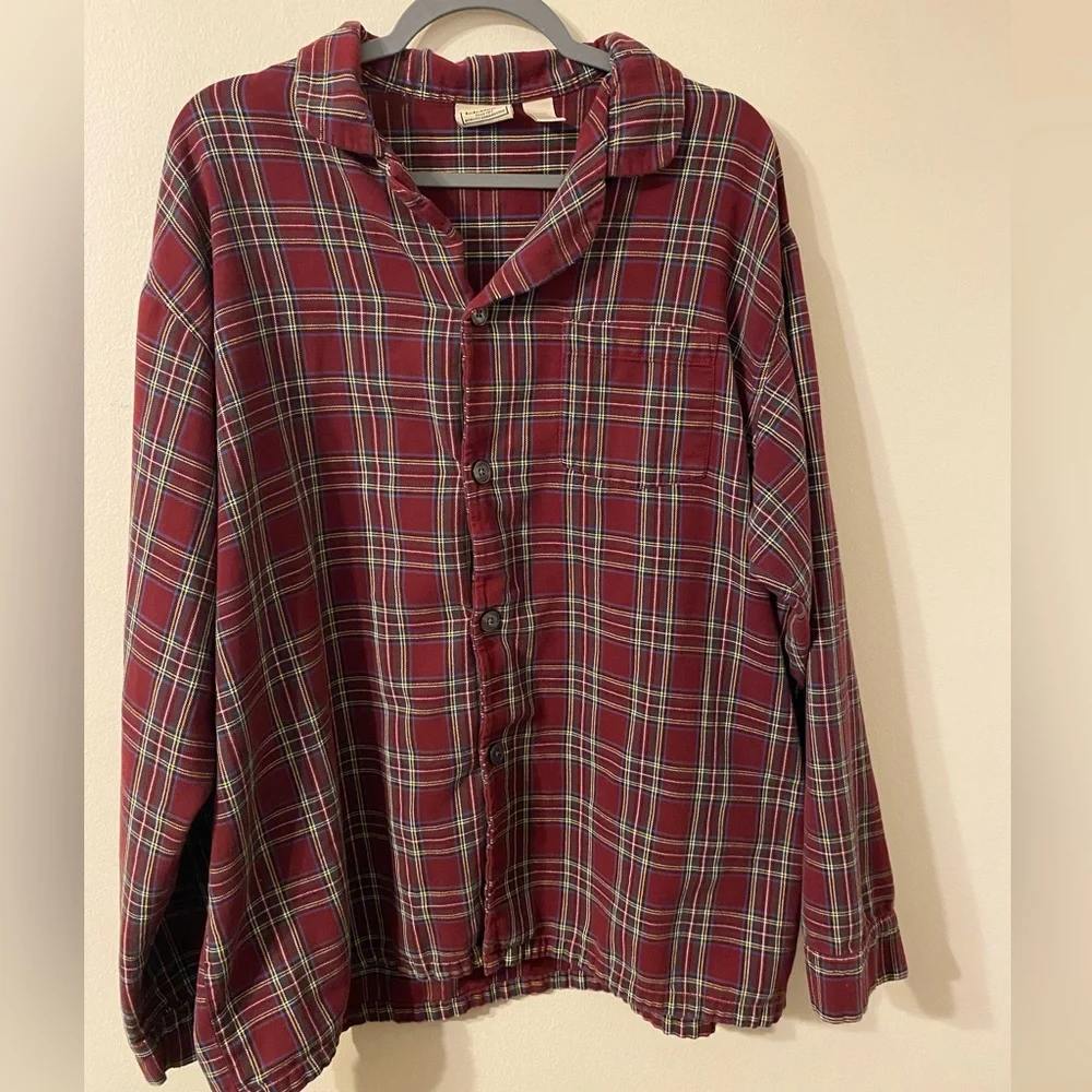 Mens L.L. Bean Tartan Watch Plaid Pajama Top 107924 Red Maroon Size XL‎ Tall